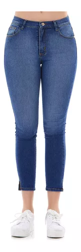 Pantalón Mezclilla Mujer Jeans Skinny Corto Con Aberturas