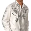 Camisa Western Con Bordados Marca Scully P-706 Blanca
