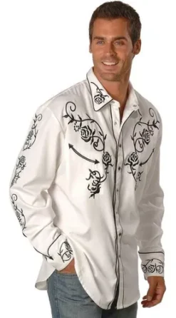 Camisa Western Con Bordados Marca Scully P-706 Blanca