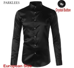 GENERIC Camisas De Vestir De Satén Negro For Hombre 2020 Marc