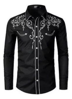 GENERIC Camisa Vaquera De Estilo Vaquero Para Hombre, Bordada, Delga