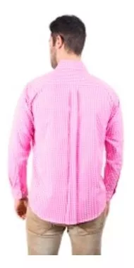Camisa Caballero Elegante Cuadros Color Rosa Marca Longfield