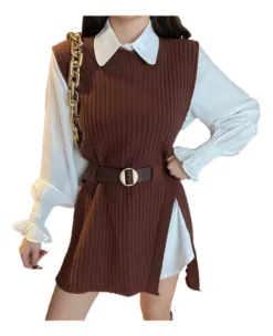 Camisa Falda Chaleco De Punto Conjunto De Dos Piezas