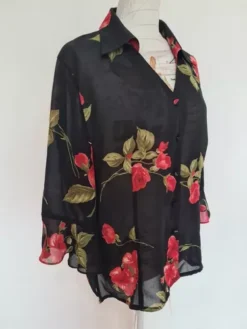 Camisa Mujer Negra Con Flores Rojas Manga 3/4 Talla Xl -Lee || Dockers Soldes Boutique D NQ NP 902358 MLM47481782857 092021 O