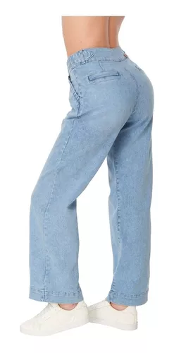 Pantalon Jeans Wide Leg Tiro Alto Stretch Para Dama Devendi
