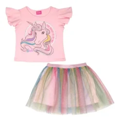 Conjunto Falda Multicolor Unicornio Marca Barbie Para Niña