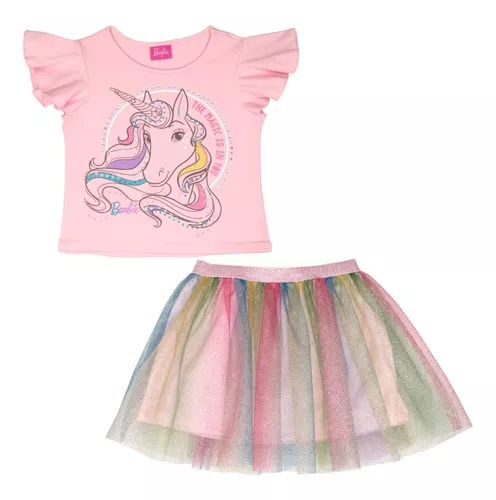 Conjunto Falda Multicolor Unicornio Marca Barbie Para Niña 3 Conjunto Falda Multicolor Unicornio Marca Barbie Para Niña