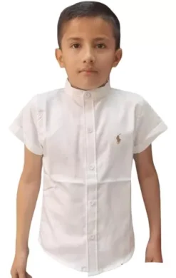 Camisa De Niño Manga Corta Cuello Mao Blanca