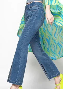 Jeans Andrea Algodón Acampanado Con Abertura Para Dama Azul