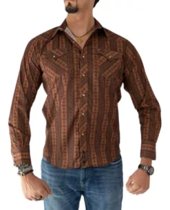 Camisa Vaquera Café Manga Larga Hombre Marca Rodeo Carte